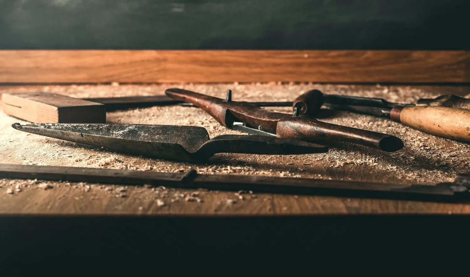 Finish carpentry hand tools on a workbench – Good Oak Custom Carpentry, Southeast Wisconsin